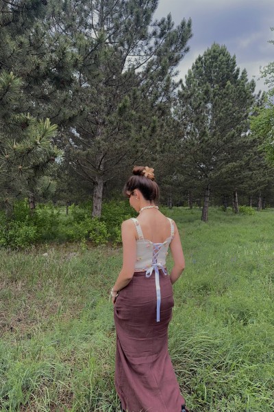 Çiçek İşlemeli Örgü Korse