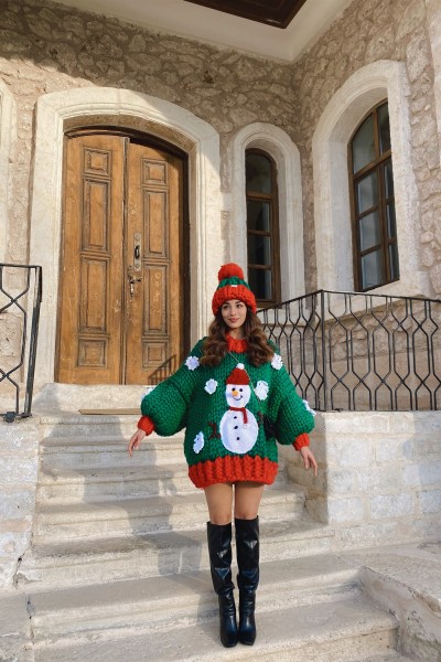 Snowman El Örgüsü Kazak + Bere Takımı