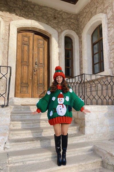 Snowman El Örgüsü Kazak + Bere Takımı