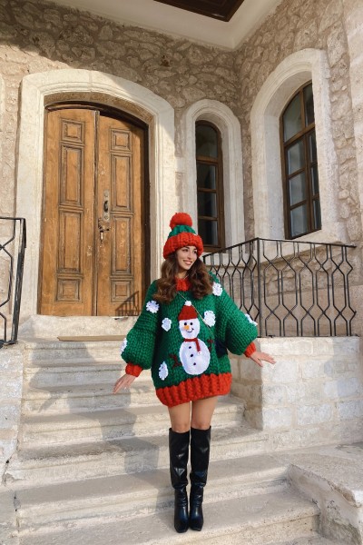 Snowman El Örgüsü Kazak + Bere Takımı