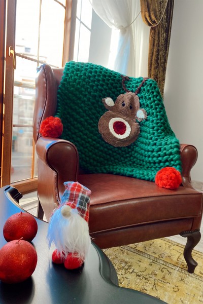 El Örgüsü Yün Battaniye ve Kırlent Kılıfı Seti | Christmas