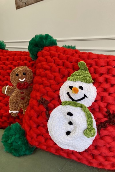 El Örgüsü Yün Battaniye ve Kırlent Kılıfı Seti | Christmas
