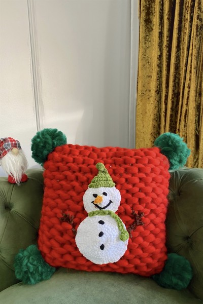 El Örgüsü Yün Battaniye ve Kırlent Kılıfı Seti | Christmas
