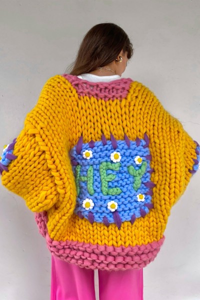 'HEY' Yellow Knit Jacket