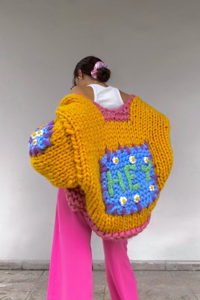 'HEY' Yellow Knit Jacket